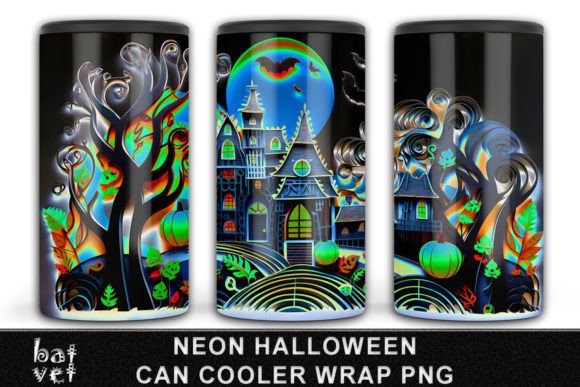 Download 4 in 1 Neon Halloween Can Cooler Design - Cooler design Collection